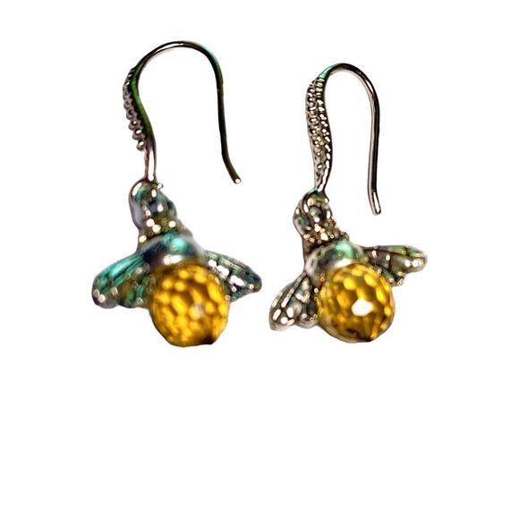 Honeybee Earrings with Faceted Gold CZ Gemstones - Super Cute! - Picture 2 of 5